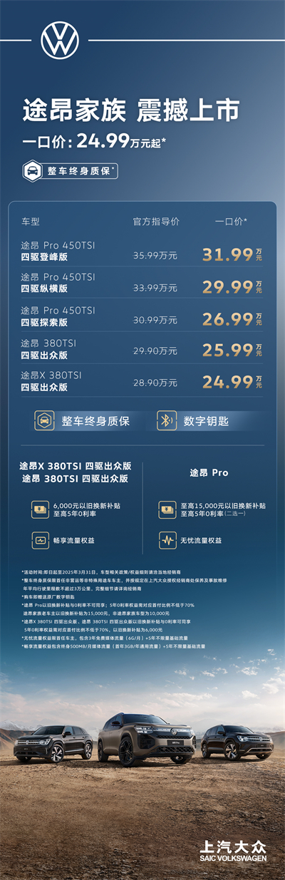 途昂 Pro 一口价26.99万元起！搭载第五代EA888发动机，开启全境旅程